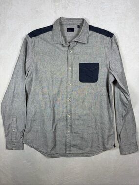 &Sons And Sons XL Gray Button-Down Shirt with Navy Shoulder Panels and Pocket